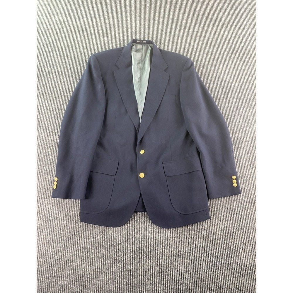 Vintage Stafford Blazer 43 L Blue Wool Premium University Golden Button Logo